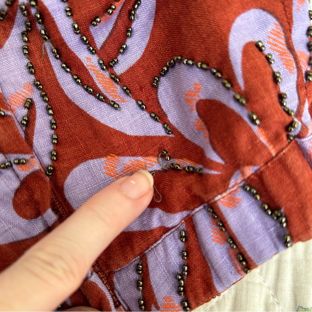 Vintage 100% Linen Pia Rucci Abstract Beaded Crop Top Sz 8 - Picture 4 of 9